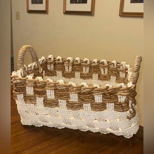 Woven Basket with Handles - White and Brown